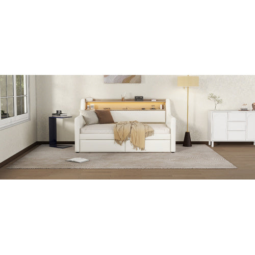 Twin Size Daybed With Drawers, Upholstered White