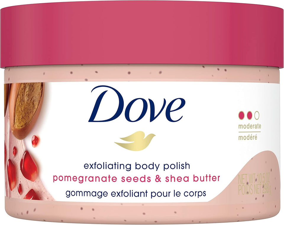 Transform Your Skin with Dove's Luxurious Exfoliating Body Polish - Macadamia & Rice Milk + Pomegranate & Shea Butter (298G Each)