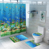 Non Slip Toilet Seat Cover Bath Mat Polyester Waterproof Shower Curtain