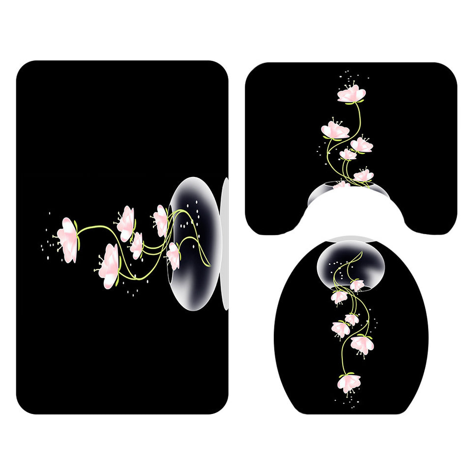 Non Slip Toilet Seat Cover Bath Mat Polyester Waterproof Shower Curtain