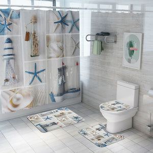 Non Slip Toilet Seat Cover Bath Mat Polyester Waterproof Shower Curtain