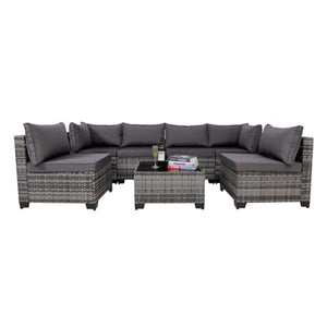 7 Pieces Outdoor Rattan Patio Sectional Set, Black Wicker Furniture Conversation Sets With Washable Cushions & Glass Coffee Table For Garden, Poolside, Backyard