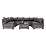 7 Pieces Outdoor Rattan Patio Sectional Set, Black Wicker Furniture Conversation Sets With Washable Cushions & Glass Coffee Table For Garden, Poolside, Backyard