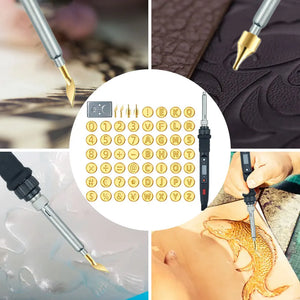 Wood Burning Kit with 26 Letters Copper Mold DIY Wood/Leather Burning Set Letter Soldering Iron Stencils Kit Tool US/EU Plug