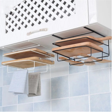 Kitchen Double Layer Towel Rack Hanging Holder Cabinets Shelf