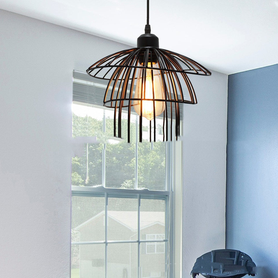 Nordic Chandelier Retro Iron Art Straw Hat Living Room Creative