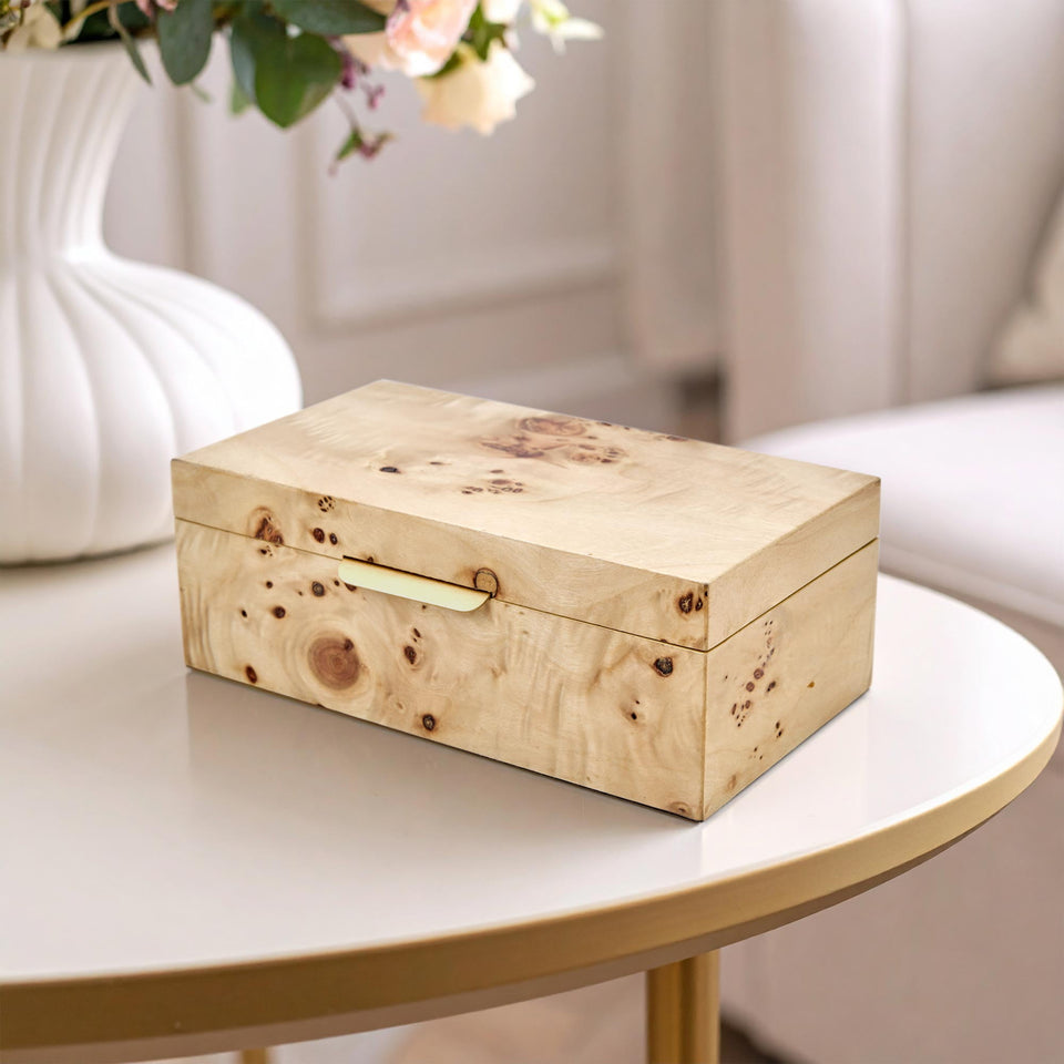 Burl Wood Tabletop Storage Box, Decorative Jewelry Organizer with Lid, Natural Keepsake Box for Dresser or Shelf, 7.5X4.25