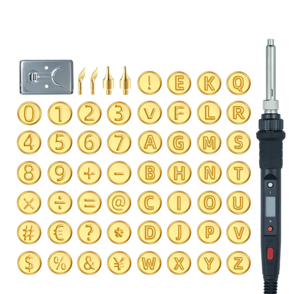 Wood Burning Kit with 26 Letters Copper Mold DIY Wood/Leather Burning Set Letter Soldering Iron Stencils Kit Tool US/EU Plug