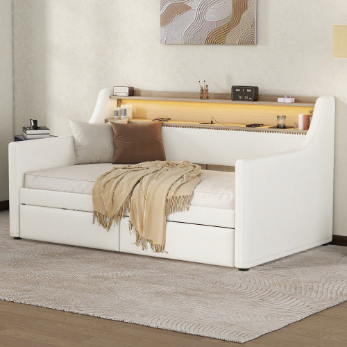 Twin Size Daybed With Drawers, Upholstered White