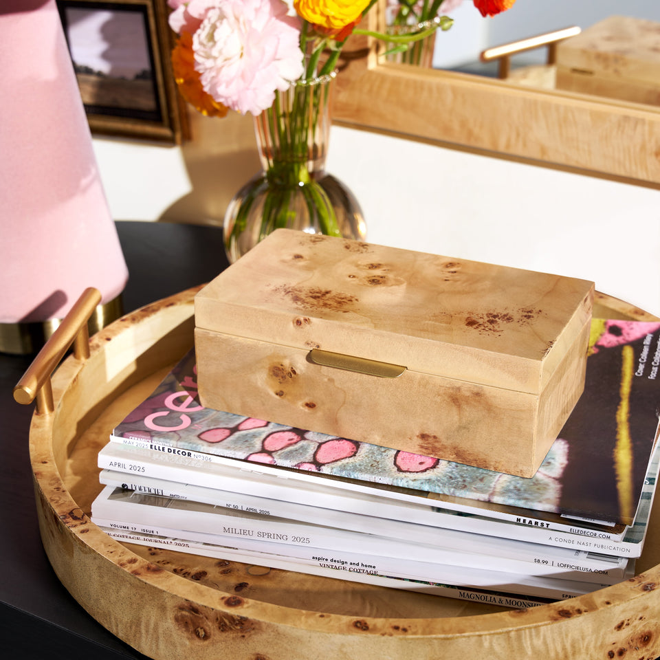 Burl Wood Tabletop Storage Box, Decorative Jewelry Organizer with Lid, Natural Keepsake Box for Dresser or Shelf, 7.5X4.25