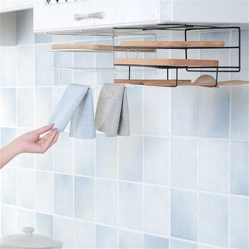 Kitchen Double Layer Towel Rack Hanging Holder Cabinets Shelf