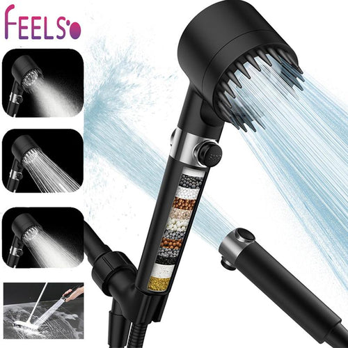 Shower Head with 15 Stage Filter, 3+1 Spray Jet Modes Modern Bathroom High Pressure Shower Head and 1.5M Hose, Handheld Massage Shower