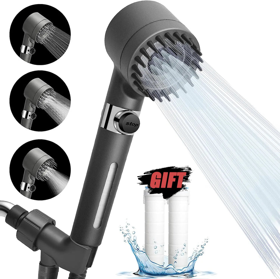 High-Pressure Shower Head 3-Mode Adjustable Spray with Massage Brush Filter Rain Shower Faucet Bathroom Accessories