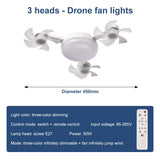 2 in 1 Hanging Fan with LED Light E27 Universal Dimming Drone Fan Silent Ceiling Drone Fan for Dining Room Bedroom Living Room