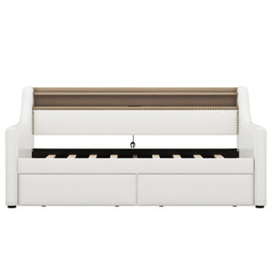 Twin Size Daybed With Drawers, Upholstered White