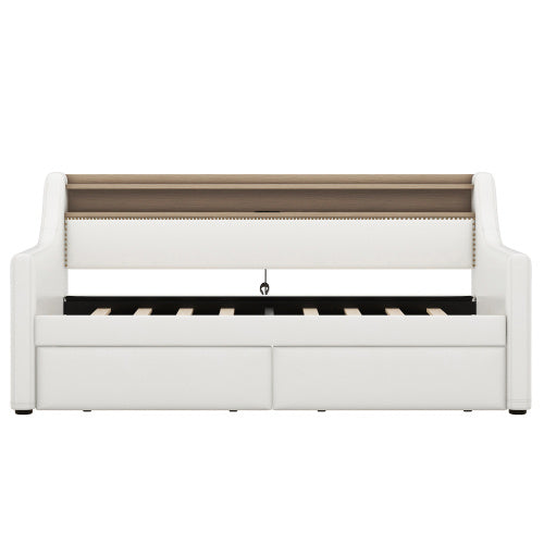 Twin Size Daybed With Drawers, Upholstered White