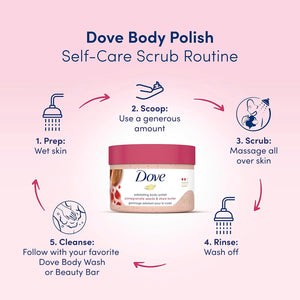 Transform Your Skin with Dove's Luxurious Exfoliating Body Polish - Macadamia & Rice Milk + Pomegranate & Shea Butter (298G Each)