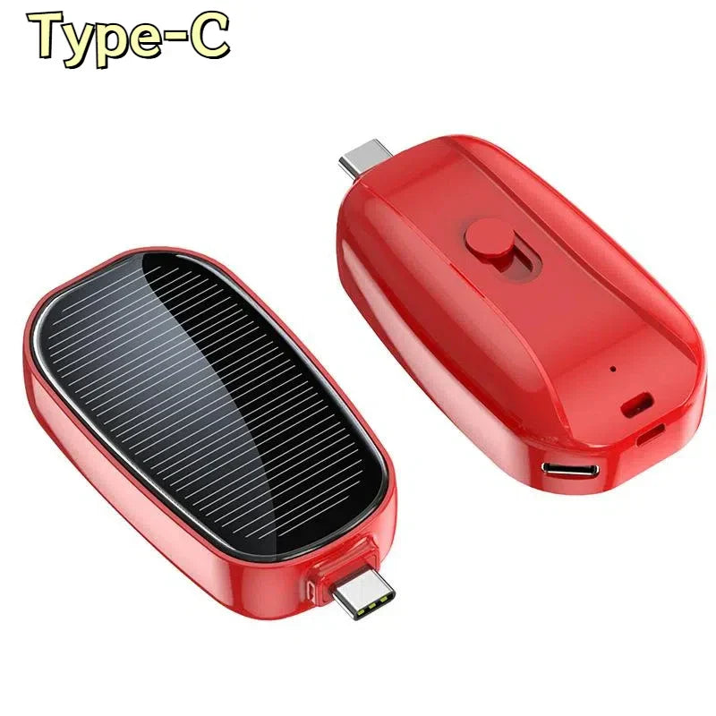 Solar Mini Power Bank Key Ring Portable Charger Compact Outdoor Camping External Battery Emergent Phone Powerbank 1200Mah 2025