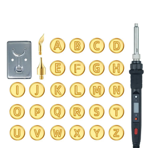 Wood Burning Kit with 26 Letters Copper Mold DIY Wood/Leather Burning Set Letter Soldering Iron Stencils Kit Tool US/EU Plug