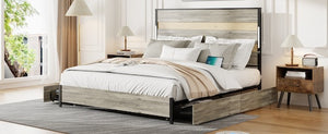 Queen Size Bed Frame With Headboard And 4 Storage Drawers