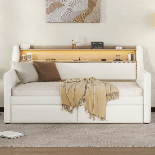 Twin Size Daybed With Drawers, Upholstered White