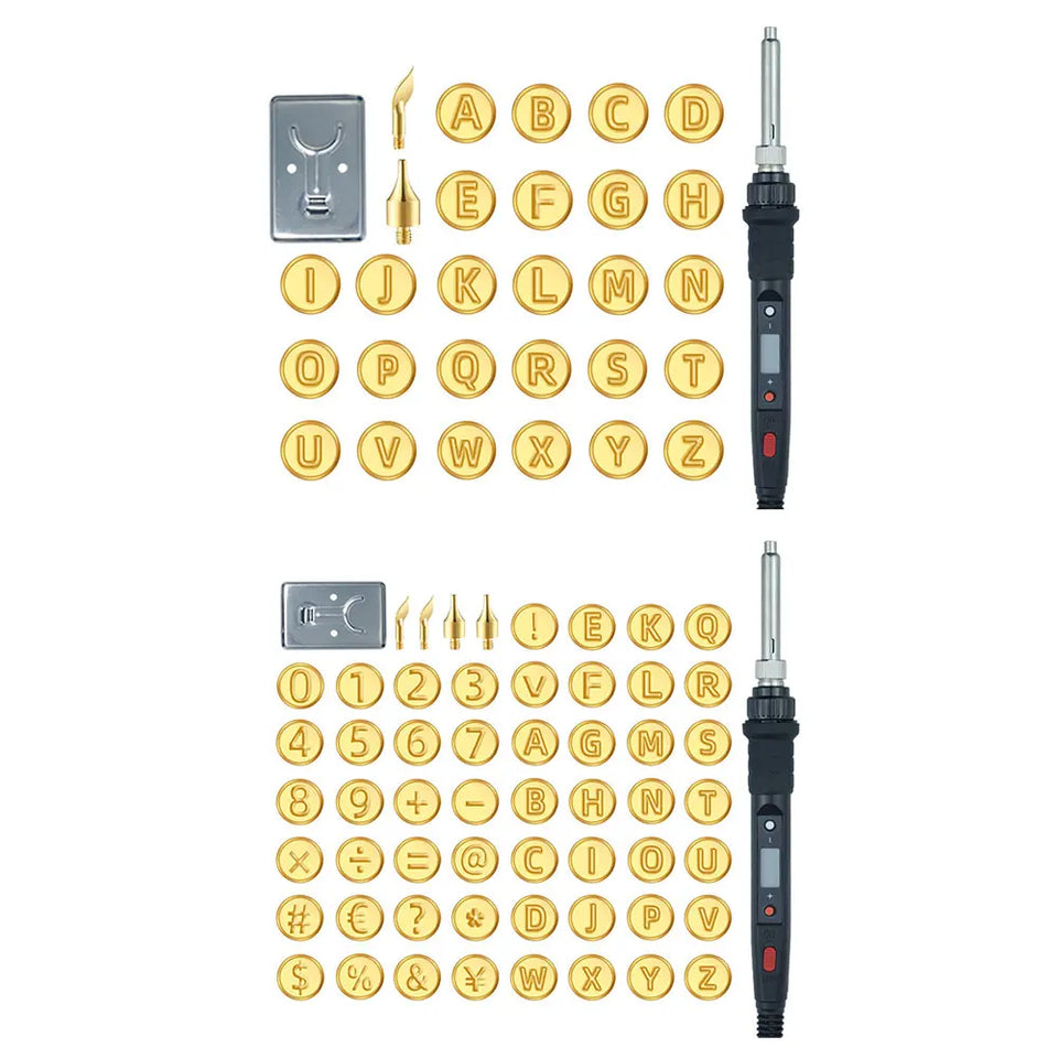 Wood Burning Kit with 26 Letters Copper Mold DIY Wood/Leather Burning Set Letter Soldering Iron Stencils Kit Tool US/EU Plug