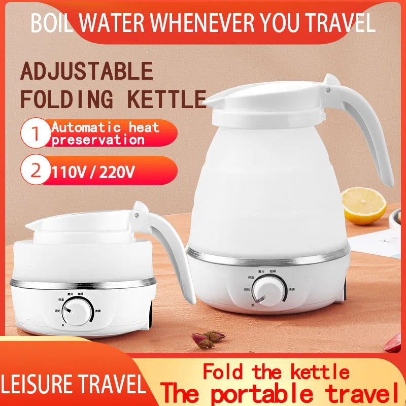 Mini Portable Fold Electric Kettle Thermostat Keep Warm Home Travel Business Automatic Power off Silicone Stainless Steel Safety