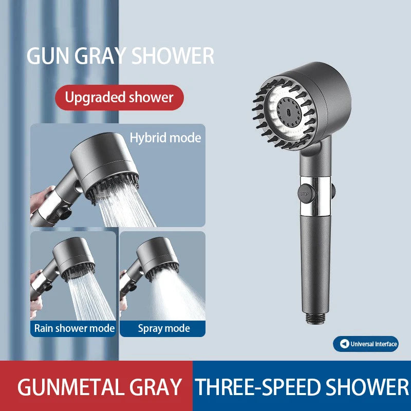 High-Pressure Shower Head 3-Mode Adjustable Spray with Massage Brush Filter Rain Shower Faucet Bathroom Accessories