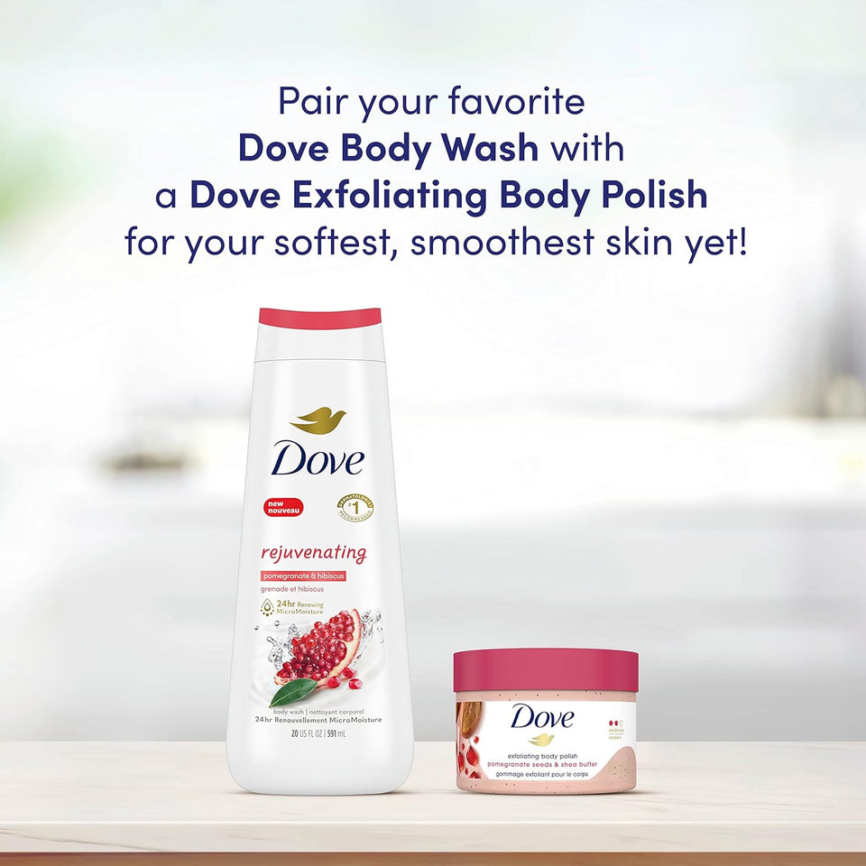 Transform Your Skin with Dove's Luxurious Exfoliating Body Polish - Macadamia & Rice Milk + Pomegranate & Shea Butter (298G Each)